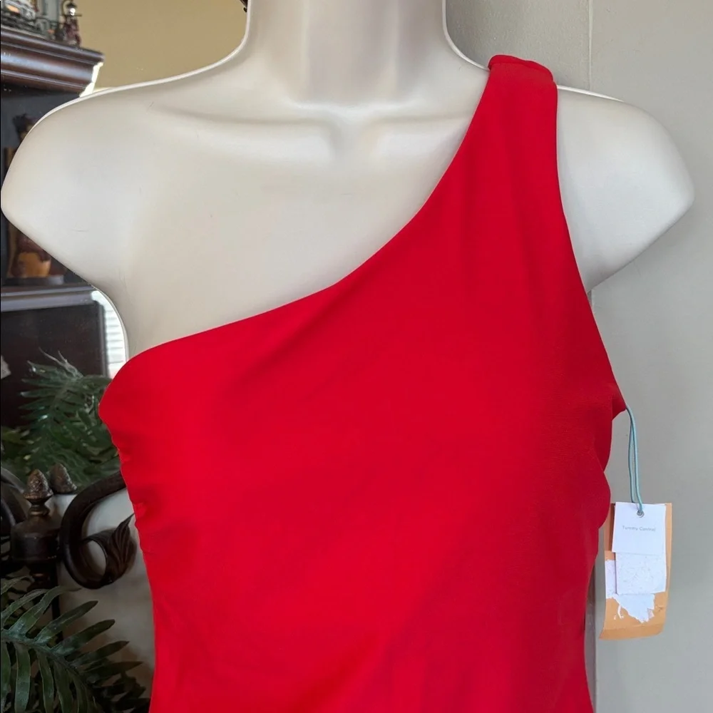 Brand New Kona Sol Red One Shoulder One Piece Tummy Control Swimsuit Bodysuit